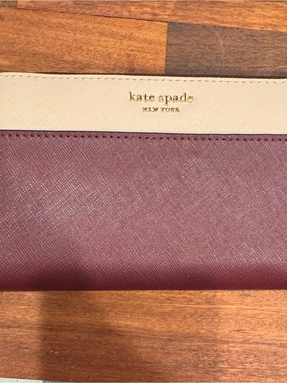 kate spade Two-Tone Leather Wallet in Cream and Burgundy